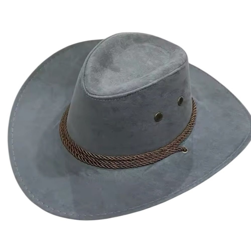 Gray Wide Brim Chin Strap Western Cowboy Sun Hat NEW